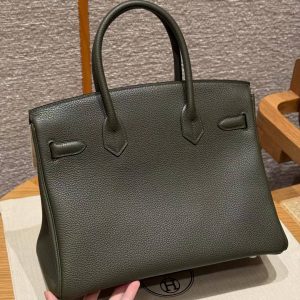 Alternative view of Hermes Birkin 30 Bag Handmade In Togo Calfskin Leather Silver Hardware 61 Olive Green