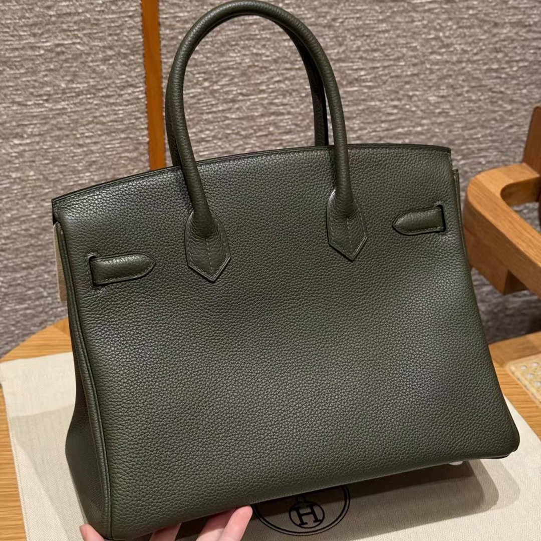 Hermes Birkin 30 Bag Handmade In Togo Calfskin Leather Silver Hardware 61 Olive Green - Image 2