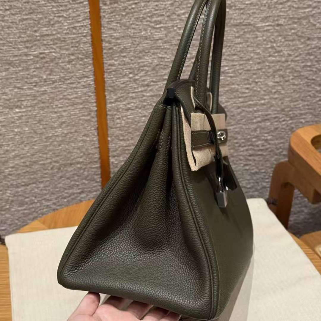 Hermes Birkin 30 Bag Handmade In Togo Calfskin Leather Silver Hardware 61 Olive Green - Image 19