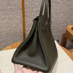 Hermes Birkin 30 Bag Handmade In Togo Calfskin Leather Silver Hardware 61 Olive Green - Image 18