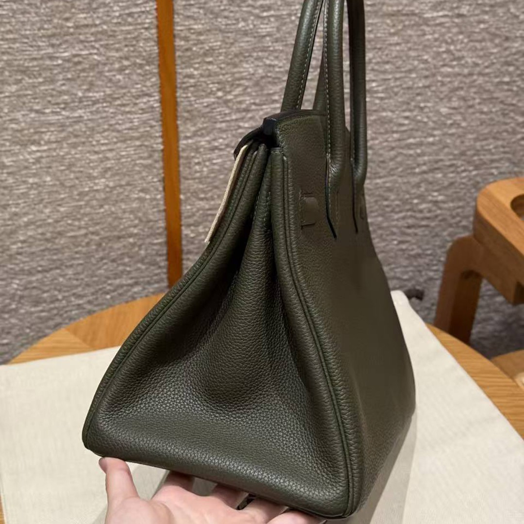 Hermes Birkin 30 Bag Handmade In Togo Calfskin Leather Silver Hardware 61 Olive Green - Image 18