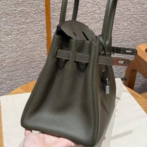 Hermes Birkin 30 Bag Handmade In Togo Calfskin Leather Silver Hardware 61 Olive Green - Image 16