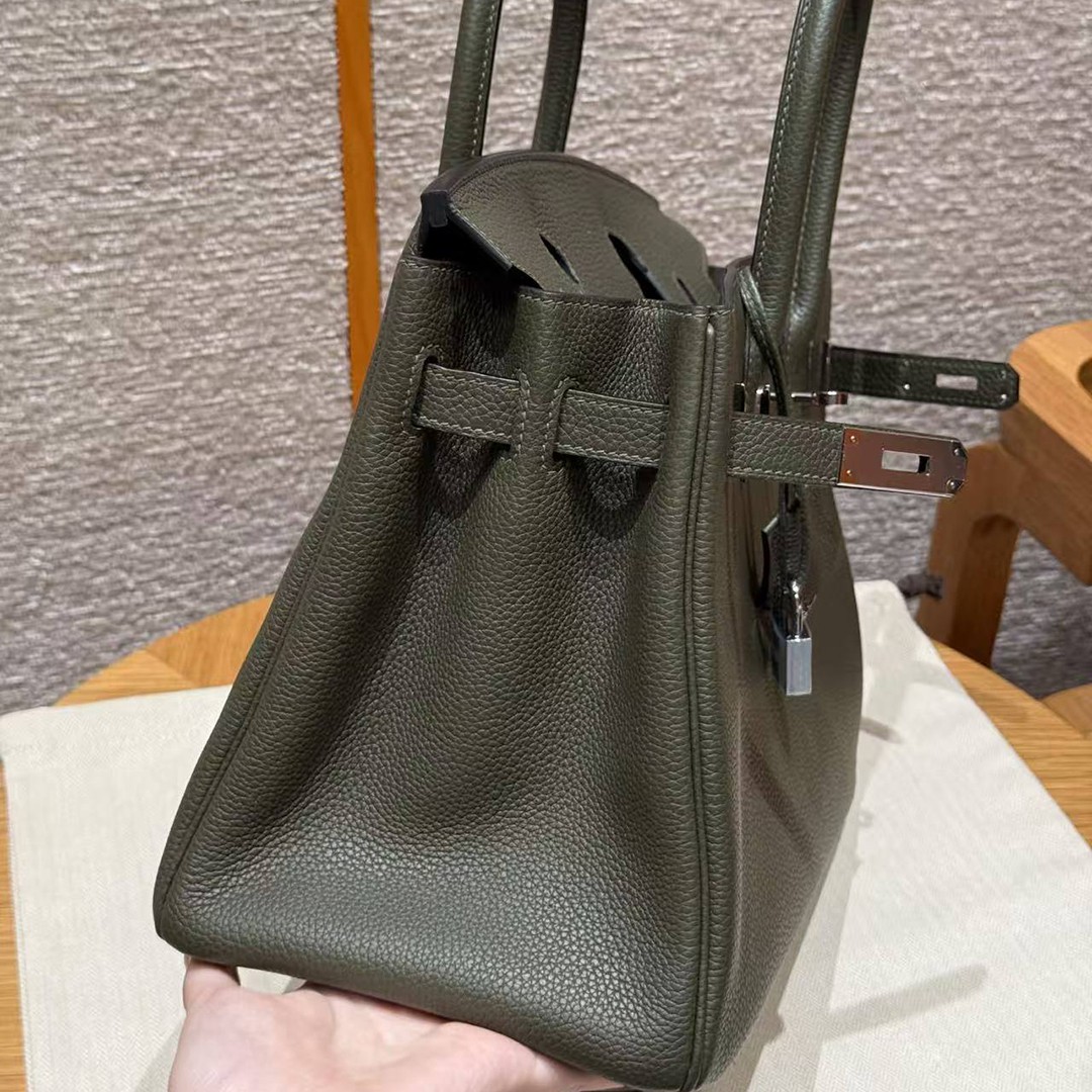 Hermes Birkin 30 Bag Handmade In Togo Calfskin Leather Silver Hardware 61 Olive Green - Image 16
