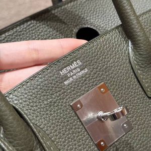 Hermes Birkin 30 Bag Handmade In Togo Calfskin Leather Silver Hardware 61 Olive Green - Image 15