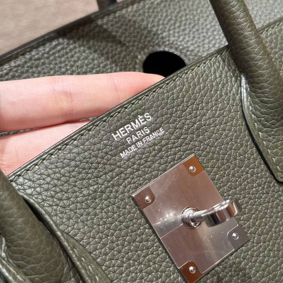 Hermes Birkin 30 Bag Handmade In Togo Calfskin Leather Silver Hardware 61 Olive Green - Image 15