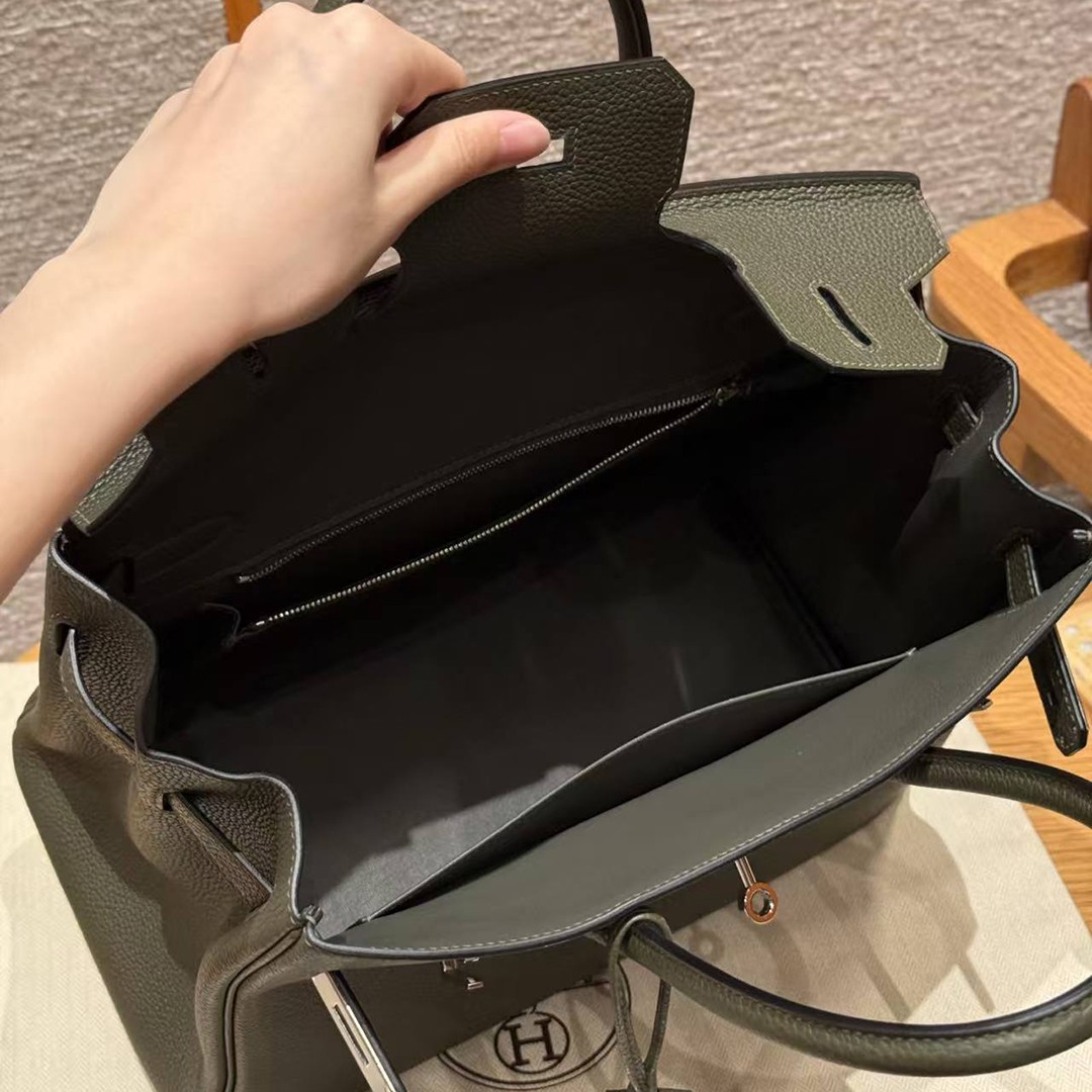Hermes Birkin 30 Bag Handmade In Togo Calfskin Leather Silver Hardware 61 Olive Green - Image 12