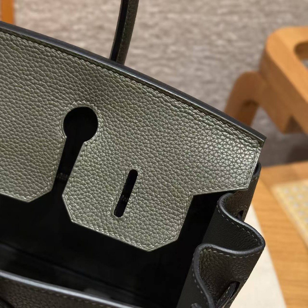 Hermes Birkin 30 Bag Handmade In Togo Calfskin Leather Silver Hardware 61 Olive Green - Image 9