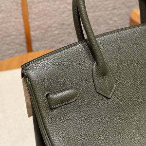 Hermes Birkin 30 Bag Handmade In Togo Calfskin Leather Silver Hardware 61 Olive Green - Image 7