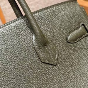 Hermes Birkin 30 Bag Handmade In Togo Calfskin Leather Silver Hardware 61 Olive Green - Image 6