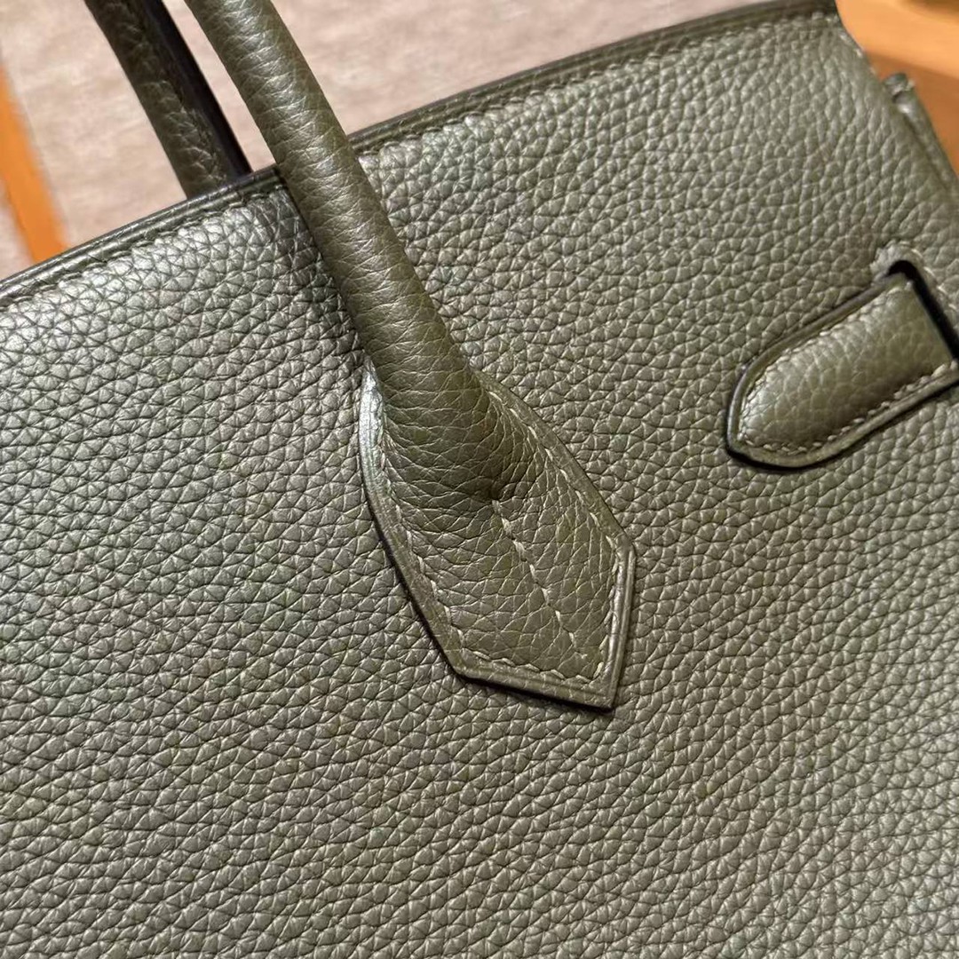 Hermes Birkin 30 Bag Handmade In Togo Calfskin Leather Silver Hardware 61 Olive Green - Image 6