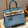 Hermes Birkin 30 Bag Handmade In Togo Calfskin Leather Rose Gold Hardware 75 Blue Jean