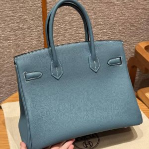 Alternative view of Hermes Birkin 30 Bag Handmade In Togo Calfskin Leather Rose Gold Hardware 75 Blue Jean