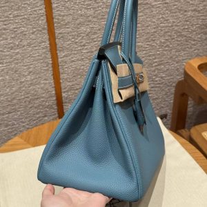 Hermes Birkin 30 Bag Handmade In Togo Calfskin Leather Rose Gold Hardware 75 Blue Jean - Image 18