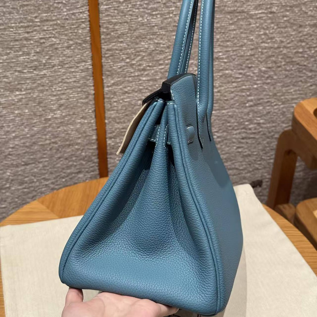 Hermes Birkin 30 Bag Handmade In Togo Calfskin Leather Rose Gold Hardware 75 Blue Jean - Image 17