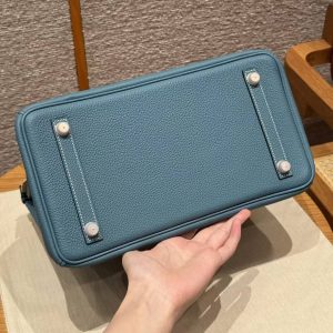 Hermes Birkin 30 Bag Handmade In Togo Calfskin Leather Rose Gold Hardware 75 Blue Jean - Image 16