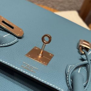 Hermes Birkin 30 Bag Handmade In Togo Calfskin Leather Rose Gold Hardware 75 Blue Jean - Image 13