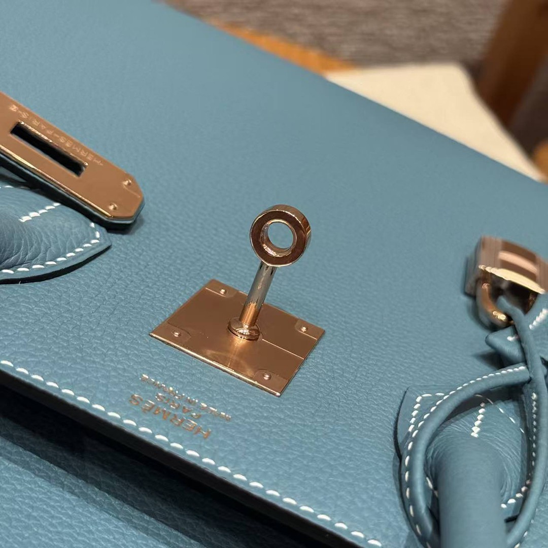 Hermes Birkin 30 Bag Handmade In Togo Calfskin Leather Rose Gold Hardware 75 Blue Jean - Image 13