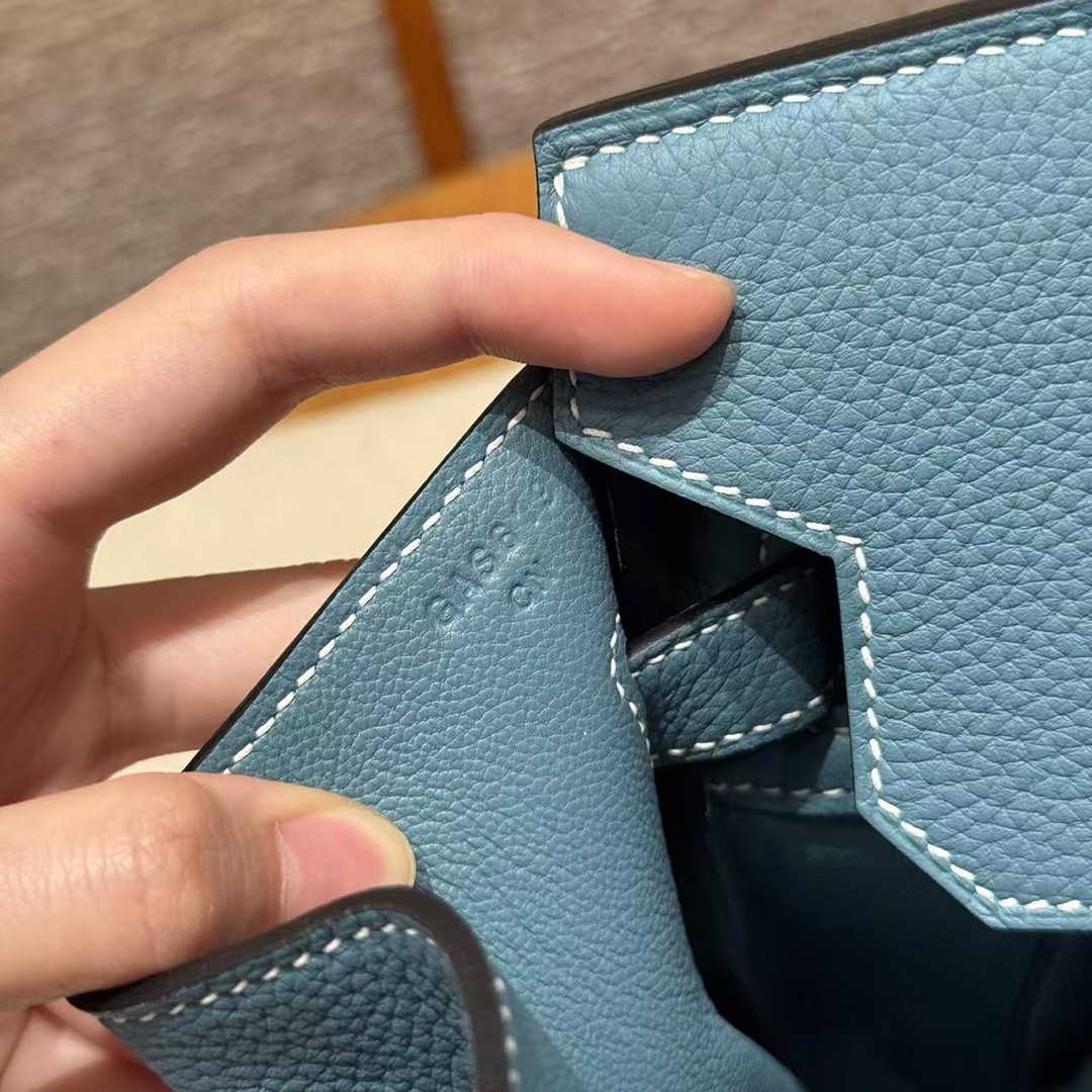 Hermes Birkin 30 Bag Handmade In Togo Calfskin Leather Rose Gold Hardware 75 Blue Jean - Image 12
