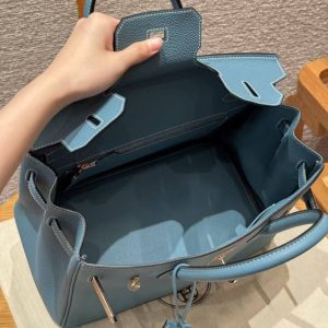 Hermes Birkin 30 Bag Handmade In Togo Calfskin Leather Rose Gold Hardware 75 Blue Jean - Image 11