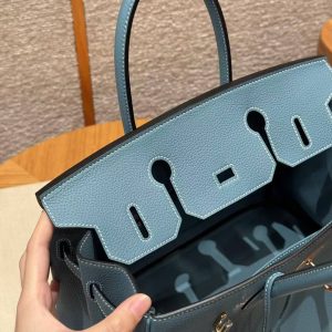Hermes Birkin 30 Bag Handmade In Togo Calfskin Leather Rose Gold Hardware 75 Blue Jean - Image 10
