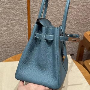 Hermes Birkin 30 Bag Handmade In Togo Calfskin Leather Rose Gold Hardware 75 Blue Jean - Image 9