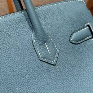 Hermes Birkin 30 Bag Handmade In Togo Calfskin Leather Rose Gold Hardware 75 Blue Jean - Image 7