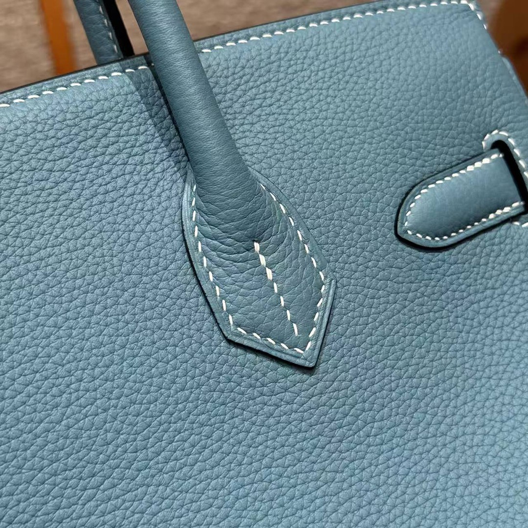 Hermes Birkin 30 Bag Handmade In Togo Calfskin Leather Rose Gold Hardware 75 Blue Jean - Image 7