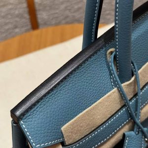 Hermes Birkin 30 Bag Handmade In Togo Calfskin Leather Rose Gold Hardware 75 Blue Jean - Image 6