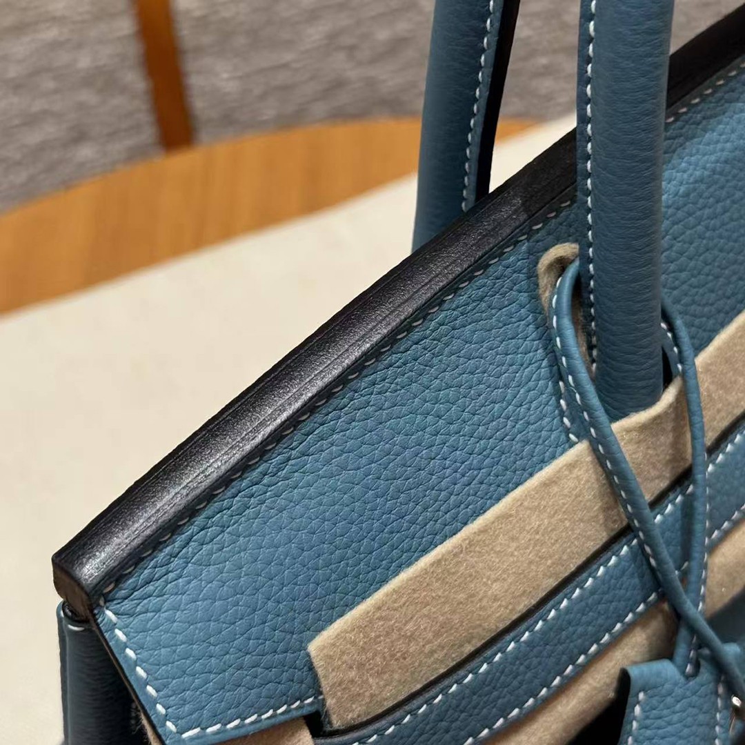 Hermes Birkin 30 Bag Handmade In Togo Calfskin Leather Rose Gold Hardware 75 Blue Jean - Image 6