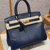 Hermes Birkin 30 Bag Handmade In Lizard Leather from South Africa Gold Hardware 7P Blue Presse