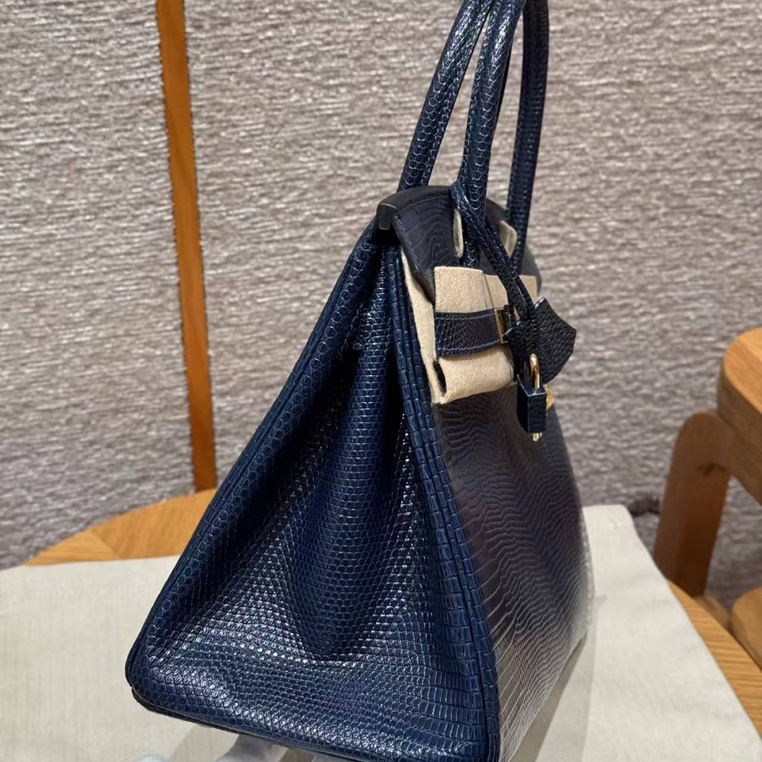 Hermes Birkin 30 Bag Handmade In Lizard Leather from South Africa Gold Hardware 7P Blue Presse - Image 2