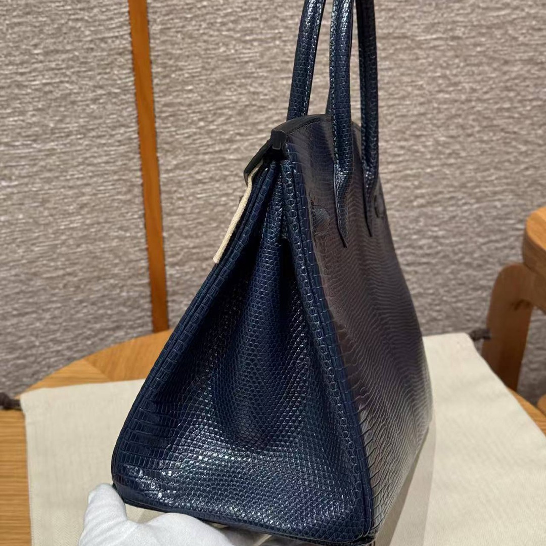 Hermes Birkin 30 Bag Handmade In Lizard Leather from South Africa Gold Hardware 7P Blue Presse - Image 20
