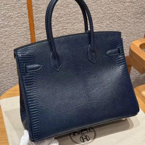Hermes Birkin 30 Bag Handmade In Lizard Leather from South Africa Gold Hardware 7P Blue Presse - Image 18