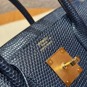 Hermes Birkin 30 Bag Handmade In Lizard Leather from South Africa Gold Hardware 7P Blue Presse - Image 16