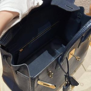 Hermes Birkin 30 Bag Handmade In Lizard Leather from South Africa Gold Hardware 7P Blue Presse - Image 12