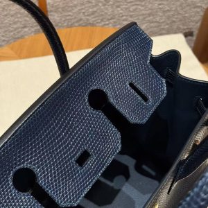 Hermes Birkin 30 Bag Handmade In Lizard Leather from South Africa Gold Hardware 7P Blue Presse - Image 11