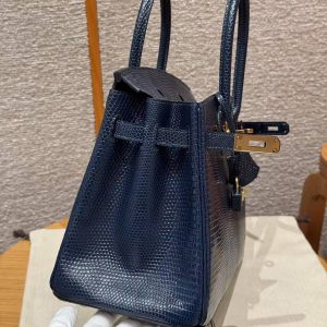 Hermes Birkin 30 Bag Handmade In Lizard Leather from South Africa Gold Hardware 7P Blue Presse - Image 10