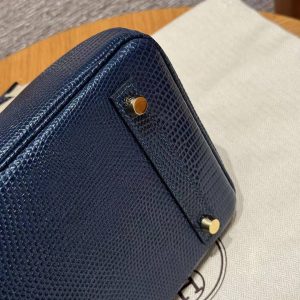 Hermes Birkin 30 Bag Handmade In Lizard Leather from South Africa Gold Hardware 7P Blue Presse - Image 9