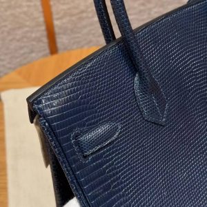 Hermes Birkin 30 Bag Handmade In Lizard Leather from South Africa Gold Hardware 7P Blue Presse - Image 8