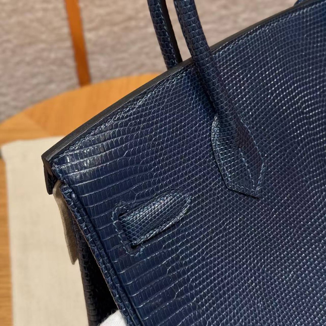 Hermes Birkin 30 Bag Handmade In Lizard Leather from South Africa Gold Hardware 7P Blue Presse - Image 8