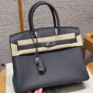 Hermes Birkin 30 Bag Handmade In Togo Calfskin Leather Silver Hardware 85 Ardoise