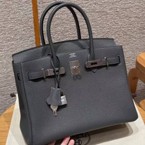 Hermes Birkin 30 Bag Handmade In Togo Calfskin Leather Silver Hardware 85 Ardoise - Image 3