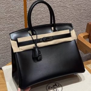 Hermes Birkin 30 Bag Handmade In Box Calfskin Leather Black Hardware 89 Noir