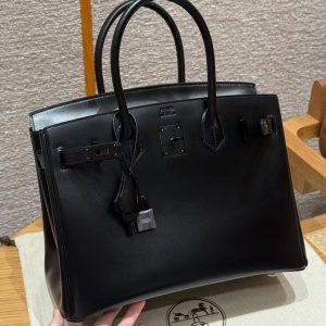 Hermes Birkin 30 Bag Handmade In Box Calfskin Leather Black Hardware 89 Noir - Image 3
