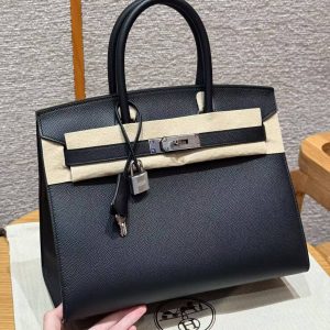 Hermes Birkin 30 Bag Handmade In Epsom Calfskin Leather Silver Hardware 89 Noir