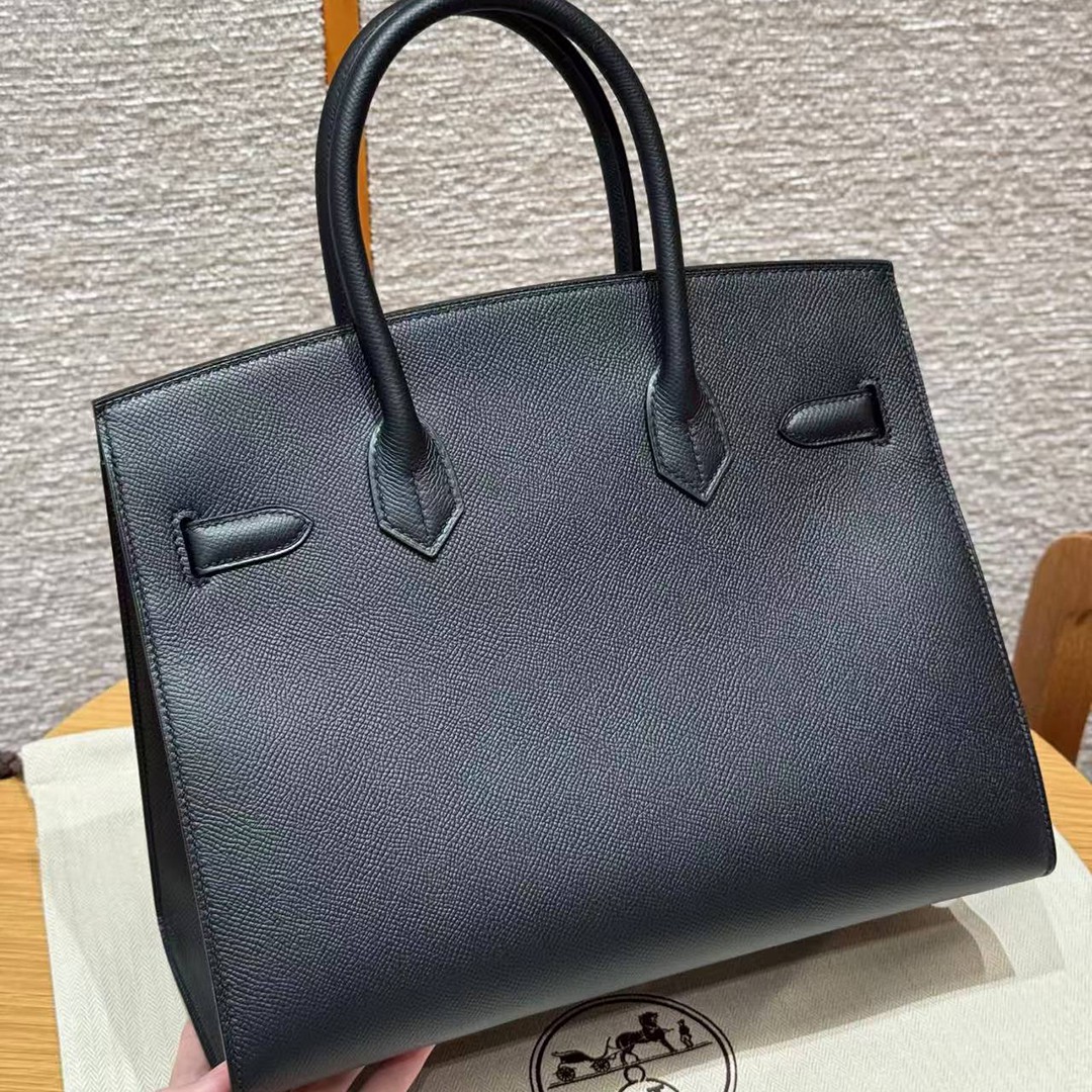 Hermes Birkin 30 Bag Handmade In Epsom Calfskin Leather Silver Hardware 89 Noir - Image 2