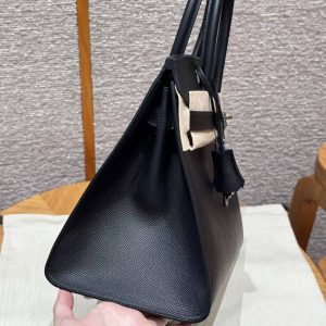 Hermes Birkin 30 Bag Handmade In Epsom Calfskin Leather Silver Hardware 89 Noir - Image 21
