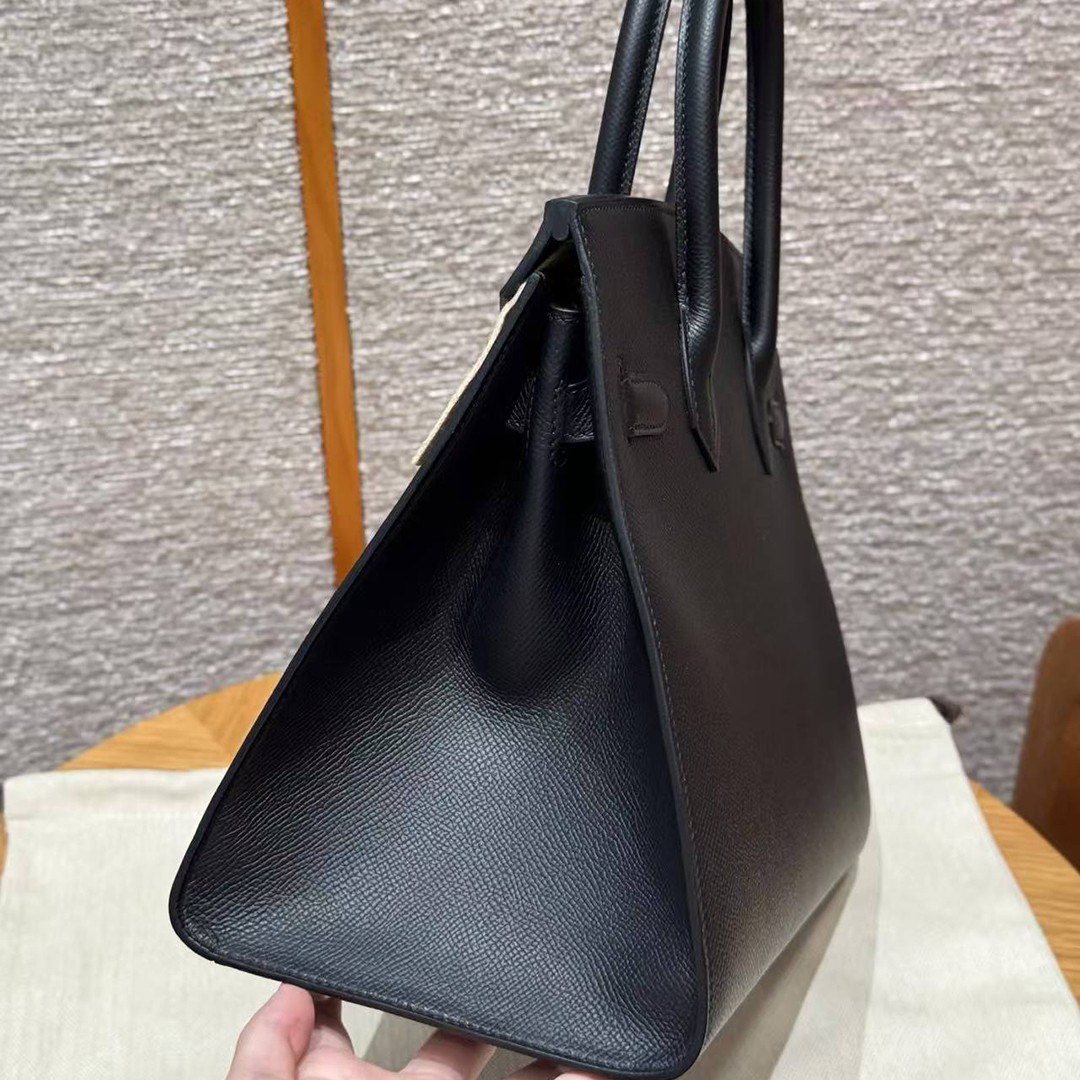 Hermes Birkin 30 Bag Handmade In Epsom Calfskin Leather Silver Hardware 89 Noir - Image 20