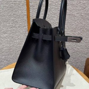 Hermes Birkin 30 Bag Handmade In Epsom Calfskin Leather Silver Hardware 89 Noir - Image 18