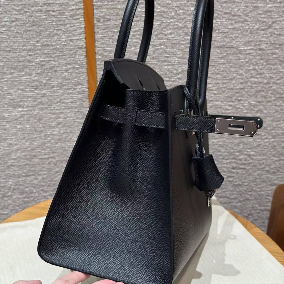 Hermes Birkin 30 Bag Handmade In Epsom Calfskin Leather Silver Hardware 89 Noir - Image 18